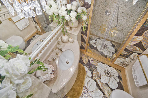 Lidia Bersani / Luxury Interior - Luxury bathroom with golden floral mosaic with Swarovski crystals