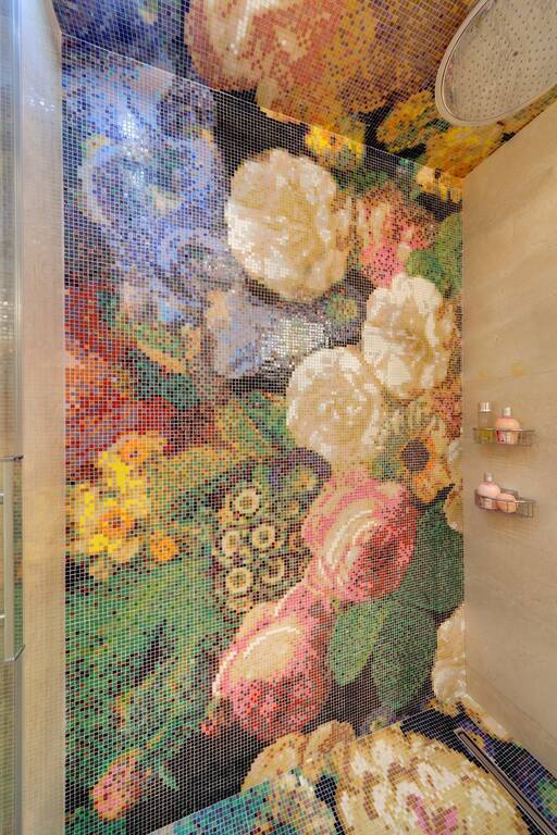Lidia Bersani / Luxury Interior - Shower - floral mosaic on the floor, wall and ceiling.