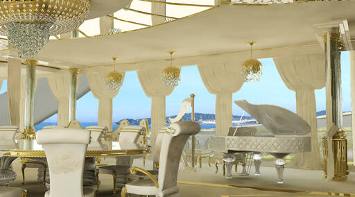 Lidia Bersani / La Belle - Luxury  Mega Yacht, main deck - piano and harp p lace among crystal columns