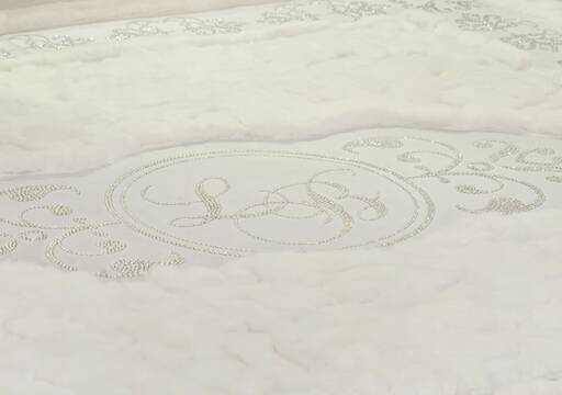 LUXURY BERSANI HOME COLLECTION - Luxury rug / carpet, hand-made, natural fur and leather off white color with Swarovski crystals