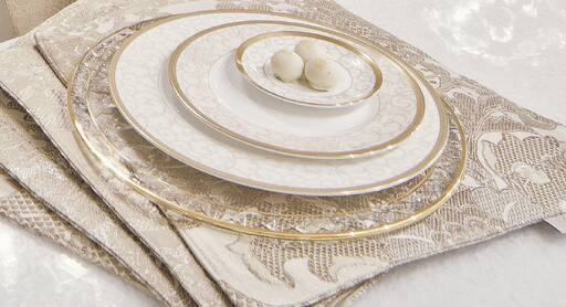 LUXURY LIDIA BERSANI HOME FASHION COLLECTION - cream color silk placemats, with golden decorations,  modern style